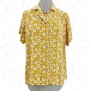 Big Bud Press Lazy Daisy Gold Yellow Floral Pantry Button Up Shirt Top Size S